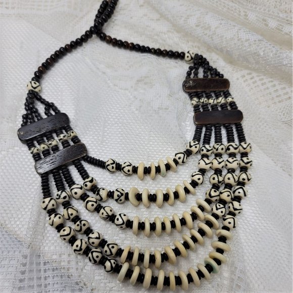Bone Beaded Necklace 4 Strands - Picture 6 of 8
